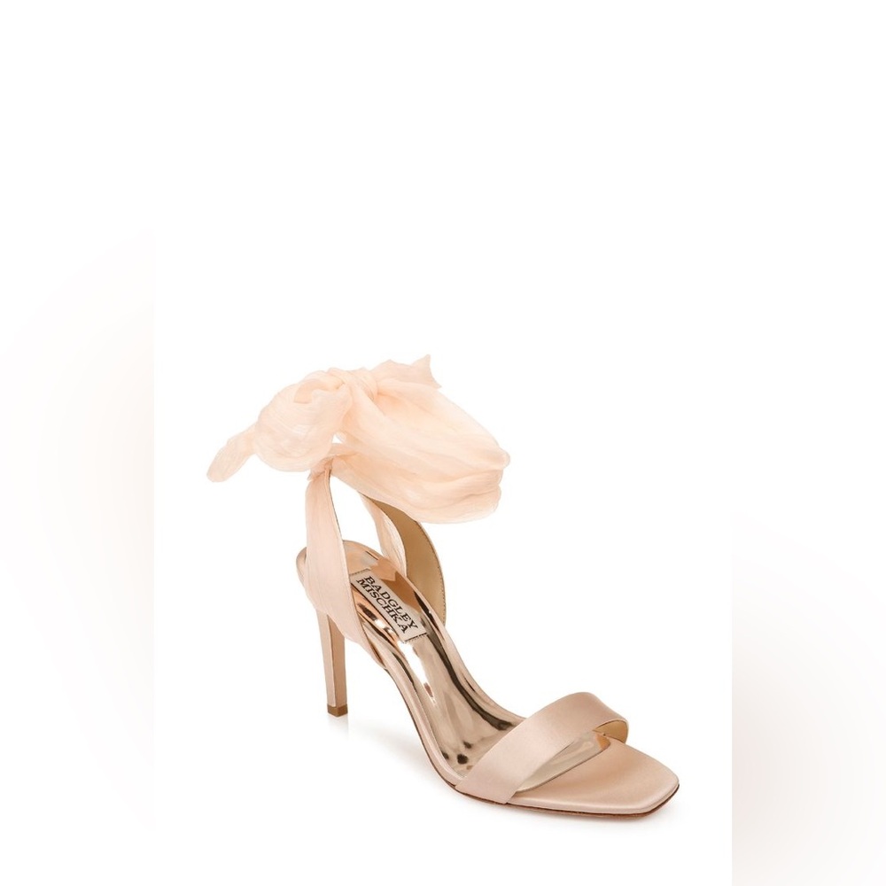 Badgley Mischka Joylyn Tie Ankle Heels Baby Pink Never Worn 7.5 Brand New